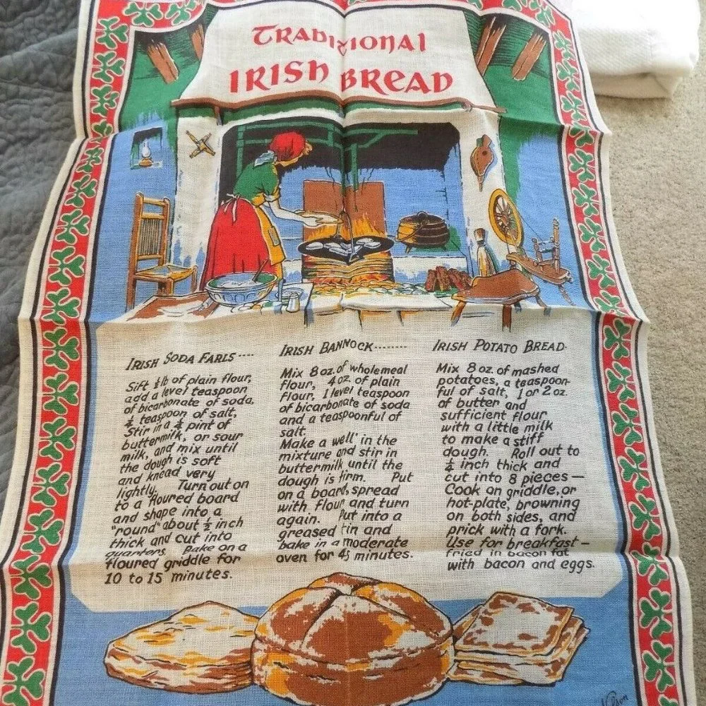 VTG Nelson Irish Linen Tea Towel ~Traditional Irish Bread Recipe 19